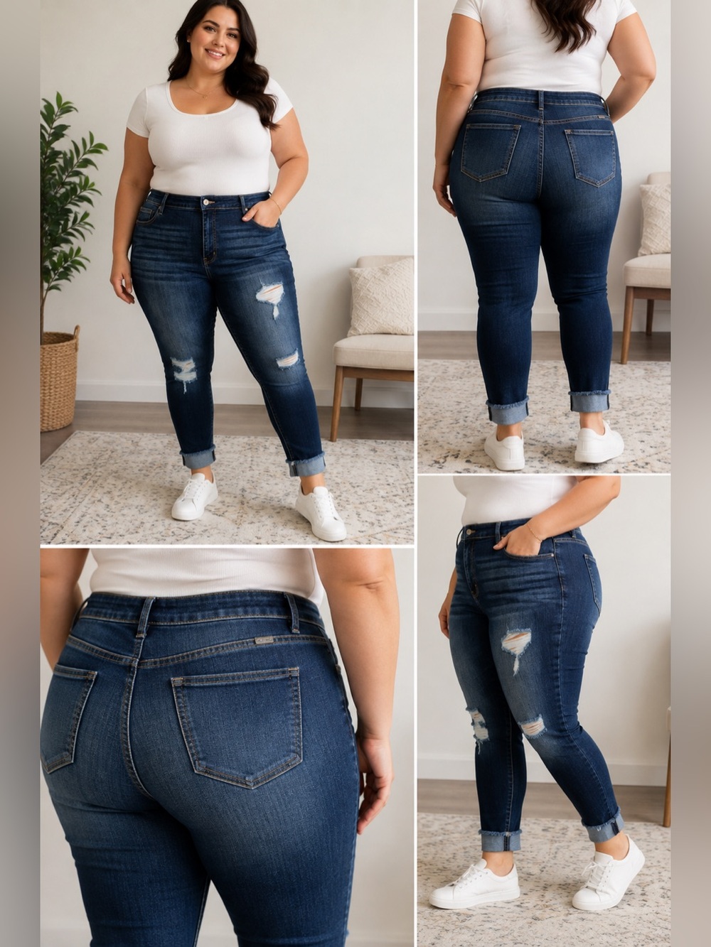 KanCan 3XL Distressed Skinny Jeans Dark Wash Raw Hem Stretch Denim